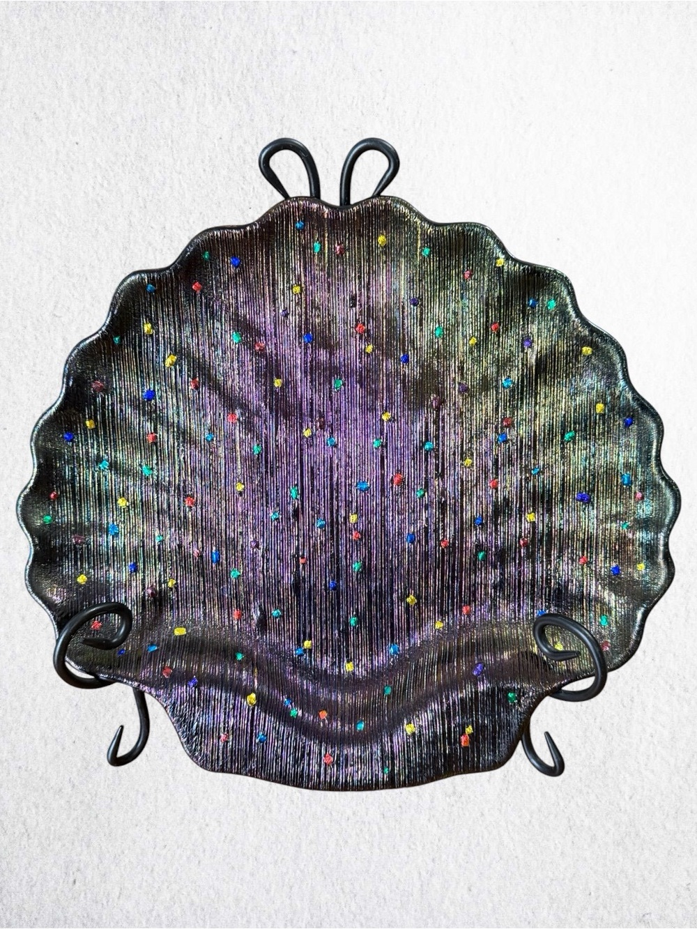 I See Sea Shells Iridescent Black Art Glass Sculpture 12.5” Signed/Marked